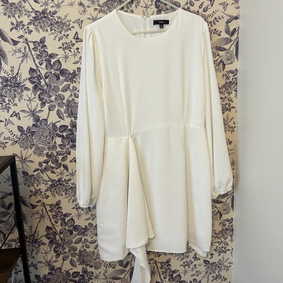 White Lulu's Believe It or Knot White Long Sleeve Tie-Front Skater Dress (XL) - Picture 2 of 5